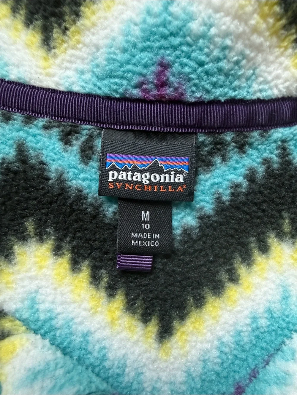 Patagonia Teal Black Pink Cream Aztec Fleece Pullover